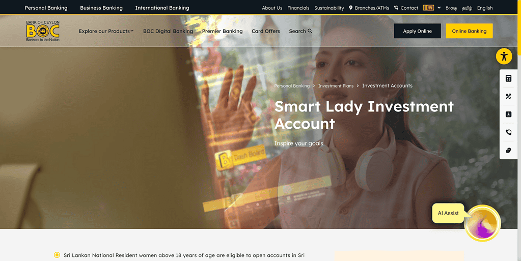 BOC Smart Lady women savings account Sri Lanka