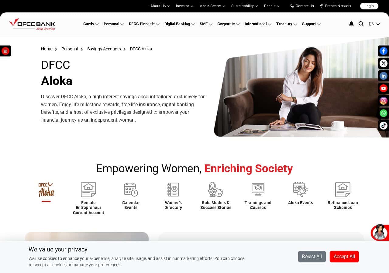 DFCC Aloka women savings account Sri Lanka