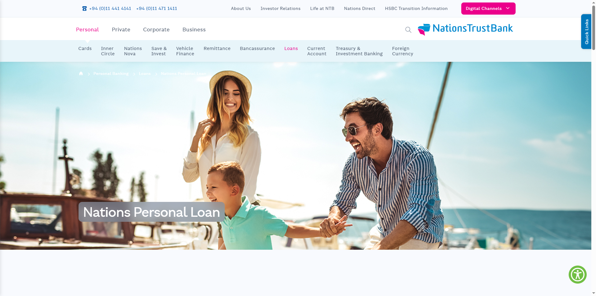 Nations Trust Bank personal loan page for Sri Lankan borrowers