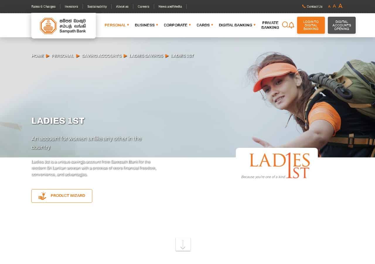 Sampath Ladies 1st women savings account Sri Lanka